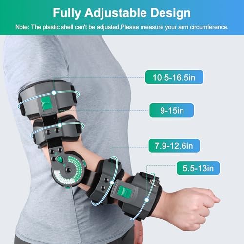 Adjustable Hinged Elbow Brace ROM Arm Braces Post OP Stabilizer Support After Surgery, Injury Recovery Ligament and Tendon Repairs and Dislocation splint with Sling Pain Relief (Right)