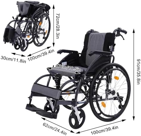 Aluminum Multifunctional Manual Wheelchair, Wheelchairs for Adults with Anti-tippers,Foldable Portable Self-propelled Wheelchair,440-Ib Weight Capacity