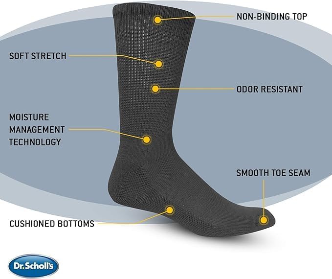 Dr. Scholl's Men's Diabetes & Circulator Socks - 4 & 6 Pair Packs - Non-binding Moisture Management