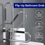 31 Inch Toilet Grab Bar, Flip-UpSafety Rail with Soft Silicone Anti-Slio Finger-Grio Handle andPaper Holder, Stainless Steel u-Shaped Support Bar for ElderlyDisabled, Polished Chrome