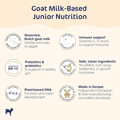 Kabrita Junior Goat Milk Powder for Kids - Easy to Digest Powdered Goat Milk Ages 2-7 - Immunity Boosting Containing Vitamin C, D, E, Protein & Calcium - Non-GMO Gentle on Sensitive Tummies - 14Oz