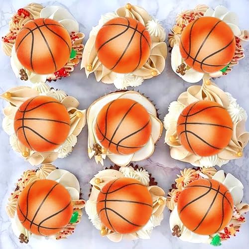 40Pcs Basketball Edible Cupcake Toppers Edible Basketball Cupcake Picks Balls Drink Topper for Sports Theme Baby Shower Boys Girls Basketballs Birthday Cake Cupcake Decorations