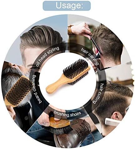 ZJchao Double Sided Beard Brush, Mustache Brush Double Sided Men's Brush Hair Brushes Facial Brush for Beard Care Bristle Nylon Mustache Comb with Wooden Handle Beard Grooming