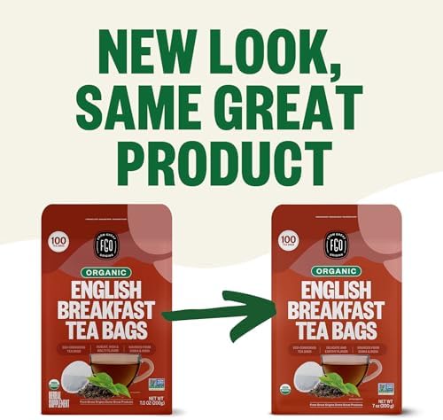 FGO Organic English Breakfast Black Tea, 100 Count, Eco-Conscious Tea Bags, Resealable Bag, Packaging May Vary (Pack of 1)