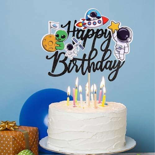 1 PCS Outer Space Happy Birthday Cake Topper Rocket Planet Space Theme Party cake decoration,Baby Shower for Universe Outer Space Theme Baby Shower Kids Birthday Party Decorations Supplies