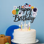 1 PCS Outer Space Happy Birthday Cake Topper Rocket Planet Space Theme Party cake decoration,Baby Shower for Universe Outer Space Theme Baby Shower Kids Birthday Party Decorations Supplies