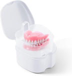 JMU Denture Bath Case with Strainer Basket Soaking Cup & Mouthguard Storage Container (White)