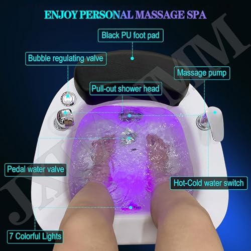 Pedicure Foot Spa,Acrylic Massage Footbath,Portable Bathtub Pedicure Bowl,Foot spa with Heat and Massage and Colorful Lamp Jets,with Automatic Drain Pump,Large Size Soak Tub Bath A