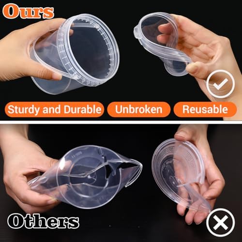 Airtight Clear Plastic Bucket with Lid, Ice Buckets for Parties, Reusable Ice Cream Tub with Handle, Food Storage Container, Food Grade Freezer and Microwave Safe for Sauce, Soup (16 OZ/500 ML)