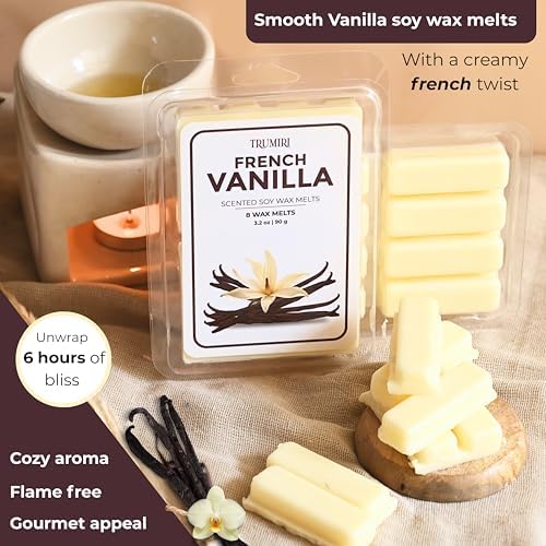 TRUMIRI French Vanilla Scented Wax Melts - Made with Non Toxic Soy Wax and Essential Oils - Long Lasting Strong Scent Pet Safe Candle Wax Cubes Tarts for Warmers - Fall Christmas