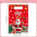 50 Pcs Merry Christmas Gift Bags with Handles-Cute Xmas Goodie Bag Santa Claus Plastic Goody Candy Cookie Snack Treat Party Favor Bags Bulk for Winter Holiday Christmas Party Supplies Favors, 4 Style