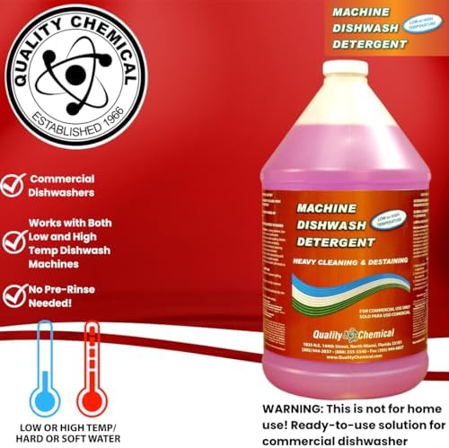 Quality Chemical Heavy Duty Liquid Alkaline Commercial Dishwasher Detergent - Industrial-Grade Formula Dissolves Food Stains, Grease, Grime and Residue - No Pre-Rinse Needed - Ready-to-Use 128oz