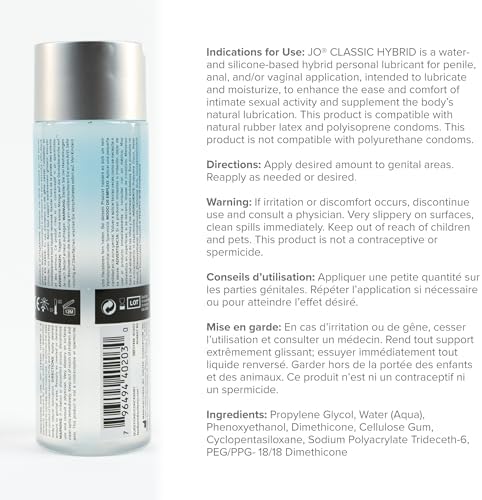 JO Classic Hybrid Personal Lubricant – Long-Lasting Silicone & Water Based Lube for Men, Women & Couples – 8 fl oz
