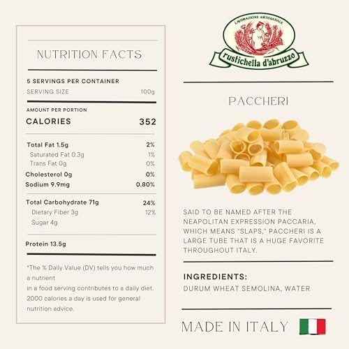 Rustichella d'Abruzzo Paccheri Pasta - 500g Classic Durum Wheat Large Tube Pasta - Perfect for Hearty Sauces - Cooks in 13-15 Minutes - Authentic Italian Flavor