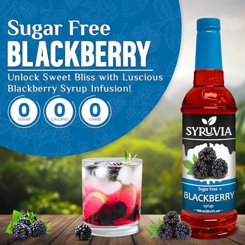Syruvia Sugar-Free Blackberry Syrup, Flavored Syrup for Drinks, Cocktails, Lemonades, Iced Teas, and Desserts – 25.4 fl oz