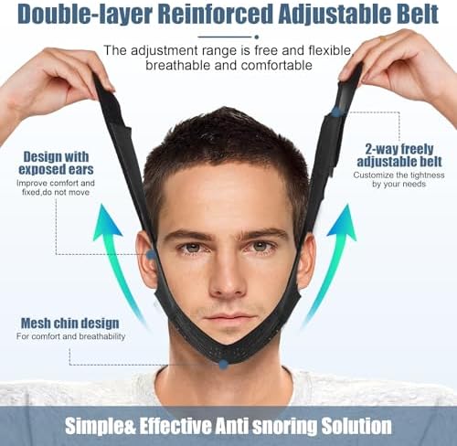 Chin Strap for Sleeping - Anti Snoring Devices - Comfortable Stop Snoring Solution - Adjustable Breathable - Simple and Effective Anti Snoring Chin Strap (Black)-YXGCC