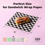 Fit Meal Prep 250 Sheets 12x12" Deli Paper, Black and White Checkered, Grease-Proof Wax Paper for Food Basket, Picnic, Burgers
