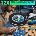 Ultra Long 3-Section Swing Arm 12X Magnifying Glass with Light and Stand, 5 Colors Helping Hands Magnifying Lamp, 4-Way Large Metal Clamp LED Lighted Magnifier Lamp for Craft Workbench Repair