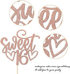 1 Pack Sweet Teenager 16 Cake Topper Glitter 16th Birthday Cake Pick for Cheers to 16 Years Old 16th Birthday Party Cake Decorations Supplies Rose gold