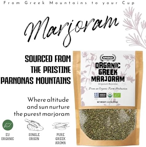 Organic Marjoram 1.76oz - Greek Dried Marjoram Leaves - Origanum Majorana - Organic Marjoram Spice for Cooking, Seasoning & Tea - Resealable Pouch (3.52oz)