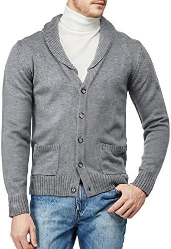 H2H Mens Casual Comfortable Fit Cardigan Sweater Shawl Collar Soft Fabric