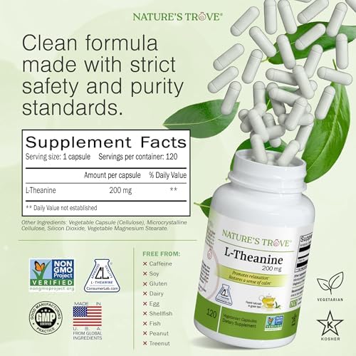 Nature's Trove L-Theanine 200mg 120 Vegetarian Capsules