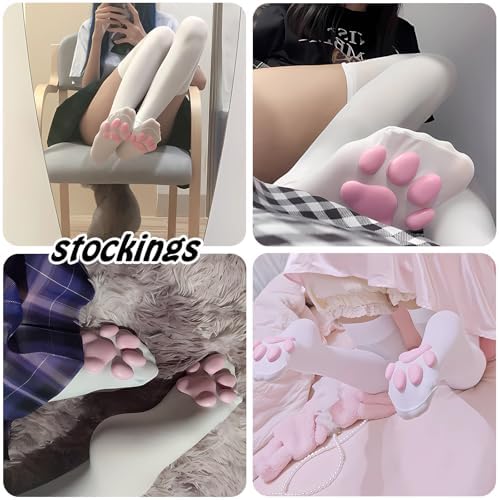 Cat Paw Costume - Cute Paw Toe Beans Gloves Socks with Ear Tail Choker Cosplay Set for Women Girls