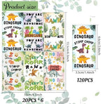 arricraft 120 Pcs Dinosaur Theme Mini Candy Bar Wrappers for Sons, Let’s Roar Stomp Chomp Chocolate Bar Label Stickers Self Adhesive Stickers for Birthday Shower Dinosaur Party Favors(No Candy)