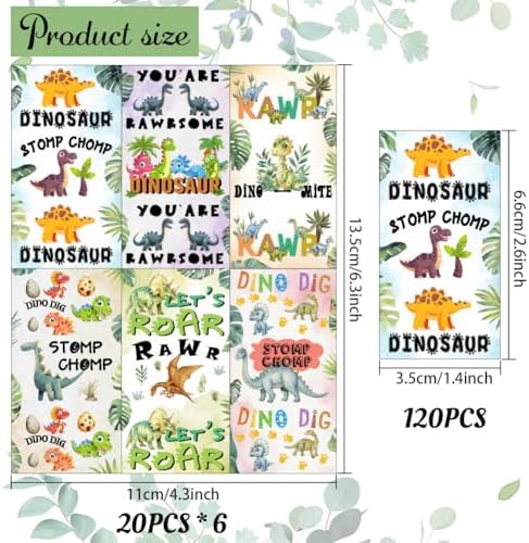 arricraft 120 Pcs Dinosaur Theme Mini Candy Bar Wrappers for Sons, Let’s Roar Stomp Chomp Chocolate Bar Label Stickers Self Adhesive Stickers for Birthday Shower Dinosaur Party Favors(No Candy)