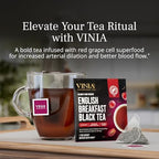 VINIA English Breakfast Black Tea Bags, Made with Organic Tea, Infused with Piceid Resveratrol for Heart Health, Nitric Oxide, Physical Energy, Alertness, Blood Flow, Keto, Kosher, NON-GMO. 30 Ct
