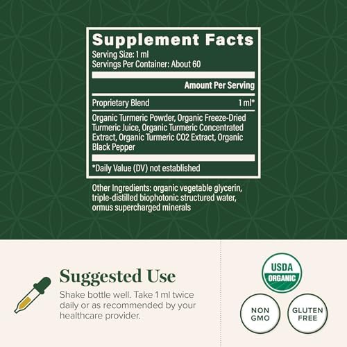 Global Healing Organic Turmeric Curcumin Supplement with Black Pepper Extract Liquid Drops to Support Joint Mobility Relief and Digestive Health Multi Turmeric Supplement- 2 Fl Oz