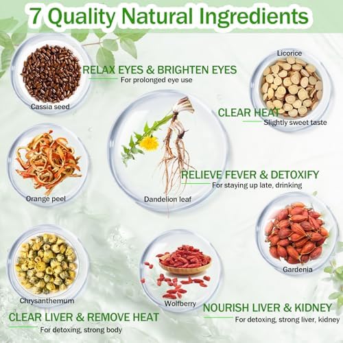 15 Bags Dandelion Wolfberry Tea, Natural Kidneys & Liver Health Goji Berry Chrysanthemum Cassia Seed Tea, Seven Natural Herbal Ingredients, For Kidney & Liver Health(15bags, 150g)