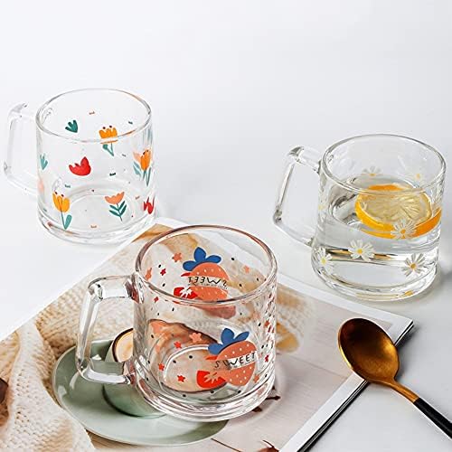 Ochine Glass Cups Coffee Tea Mugs with Handle Crystal Clear Espresso Cups Coffee Mug Cappuccino Cup Milk Cup Durable Insulated Cups Beverage Glasses Creative Gifts Wall Glassware