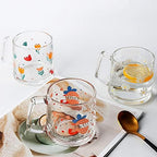 Ochine Glass Cups Coffee Tea Mugs with Handle Crystal Clear Espresso Cups Coffee Mug Cappuccino Cup Milk Cup Durable Insulated Cups Beverage Glasses Creative Gifts Wall Glassware