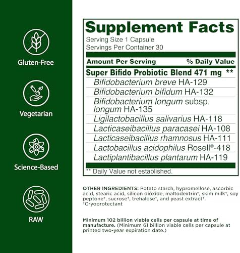 Flora Super Bifido Plus 102 Billion CFU, Raw Probiotics for Men & Women, Bifidobacterium, Lactobacillus, Digestion, IBS, Immune System, Gut Balance Supplements - 30 Vegetarian Capsules