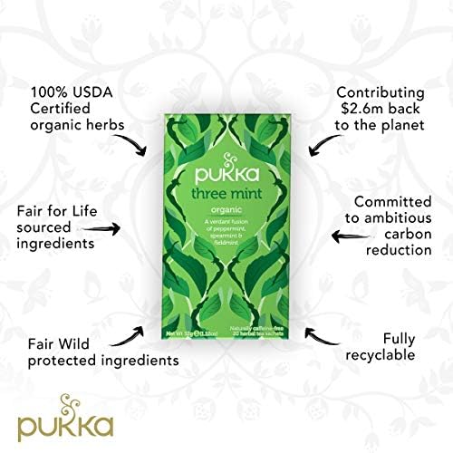 Pukka Organic Tea Bags, Three Mint Herbal Tea, Perfect for Cooling Refresh, 20 Count (Pack of 3) 60 Tea Bags