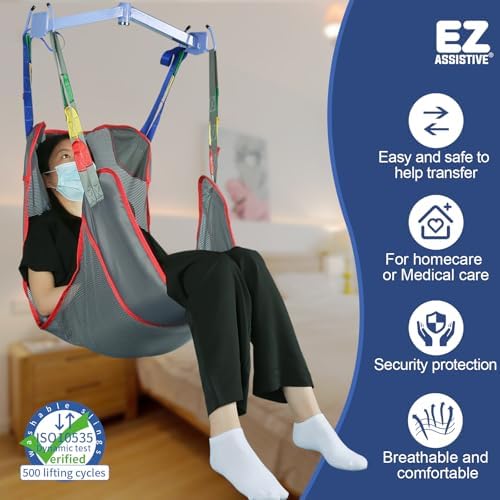 Universal Full Body Patient Lift Sling, Mesh U-Shape Transfer Sling for Toileting & Showering, Divided Leg Design, Compatible with Most Patient Hoist Lifts, 500 lb Capacity (Large)