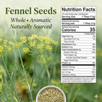 Spicy Pantry Fennel Seeds Whole - Foeniculum vulgare - 100% Natural - Resealable Bag - Great for Tea, Cooking, and Baking - 4 oz