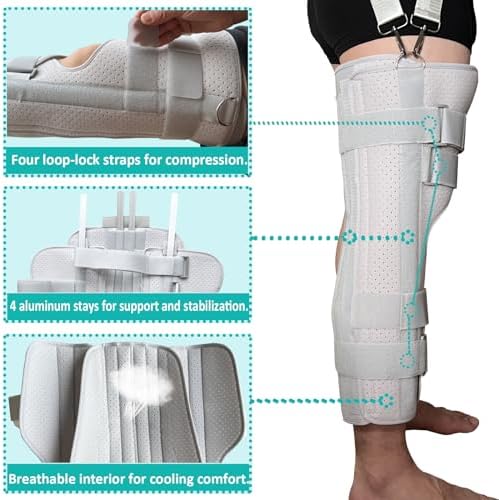 Three-Panel Knee Immobilizer & Knee Stabilizer - Leg Support Splint for Knee Pre-and Postoperative Injuries & Instabilities - Straight Leg Brace with Shoulder Strap to Prevent Sliding (21")