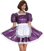 Plus Size Sweet Lolita A-line Mini Dress Elegant PVC Lace Trim Maid Apron Dress (6XL,Dark Purple)