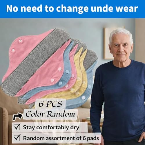 6-Pack Reusable Incontinence Pads, Leak-Proof Waterproof Menstrual Pads, Washable Incontinence Pads with Graphene Aseptic Technology for Elderly Care & Mobility Support, Feel Dry, Comfortable