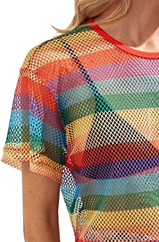 SweatyRocks Women's Sexy Sheer Mesh Fishnet Net Short Sleeve T-Shirt Crop Top