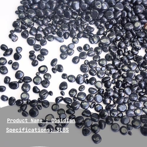 3 Pounds Black Obsidian Polished Stones - Natural Tumbled Gemstones for Vase Filler, Protection, and Jewelry Making
