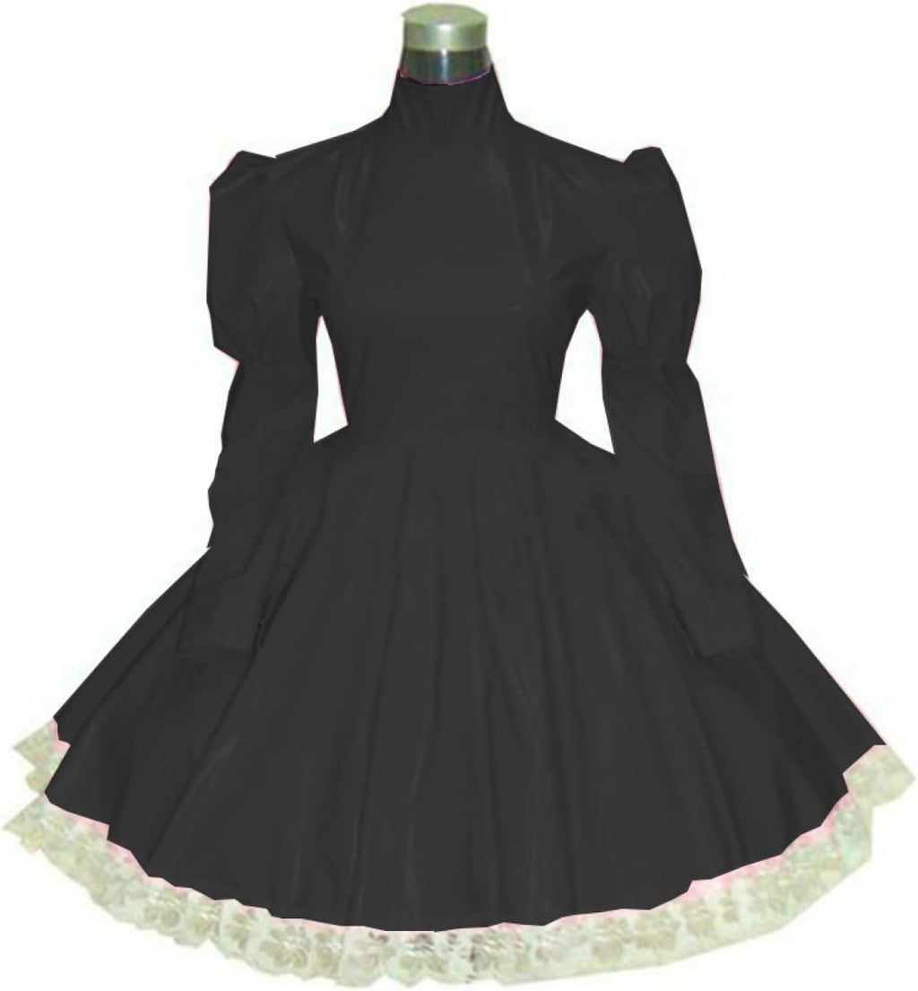 Plus Size Bridesmaid Dress Long Sleeve Maid Dress Cute Cosplay Costumes Vinyl Dresses Candy Color Lace 7XL Women Dresses,Black,XXXL