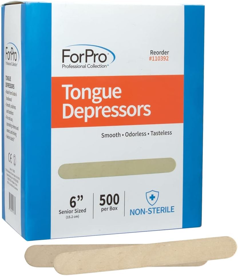 ForPro Professional Collection Senior Tongue Depressors, Large Wax Applicators, Wood Craft Sticks, 6" Senior Sized, Non-Sterile, 500-Count