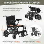 Electric Wheelchair for Adults Lightweight Foldable Electric Wheelchair for Seniors Motorized Wheelchair Power Wheelchairs for Adults 47lb (Black)