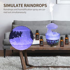 BOHOFAM Aroma Essential Oil Diffuser,Rain Cloud humidifier Simultaneously Water Drip and Air Mist,Rain Diffuser with 4 Hotel Collection Essential Oils for Home,Bedroom,Colorful Light(Black)