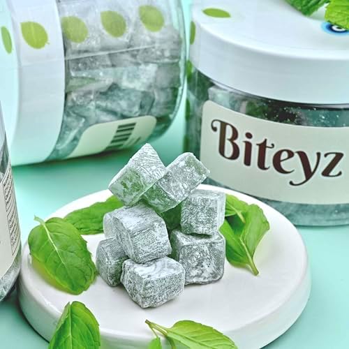 Biteyz Minty Turkish Delight, Vegan Candy Gift - Assorted Gourmet Snacks with Mint Flavor, 6 Servings of Luxury Handmade Vegan Treats