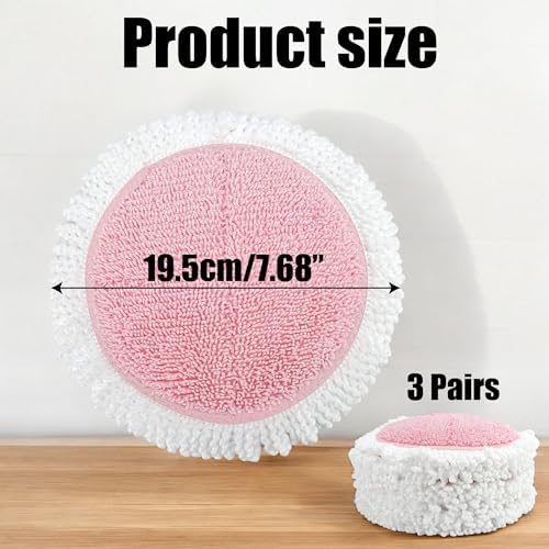 3 Pairs of Electric Mop Pads Replacement Compatible with Secura Cordless Electric Mop, 7.68 Inch Washable Spinning Cleaning Round Pads, Microfiber Mop Cloths, Pink