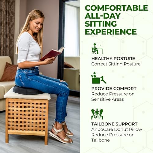 AnboCare Donut Gel Sitting Pillow - Orthopedic Memory Foam for Tailbone Pain, Hemorrhoid, Bed Sores, Postpartum, Prostate, Coccyx & Sciatica Pain